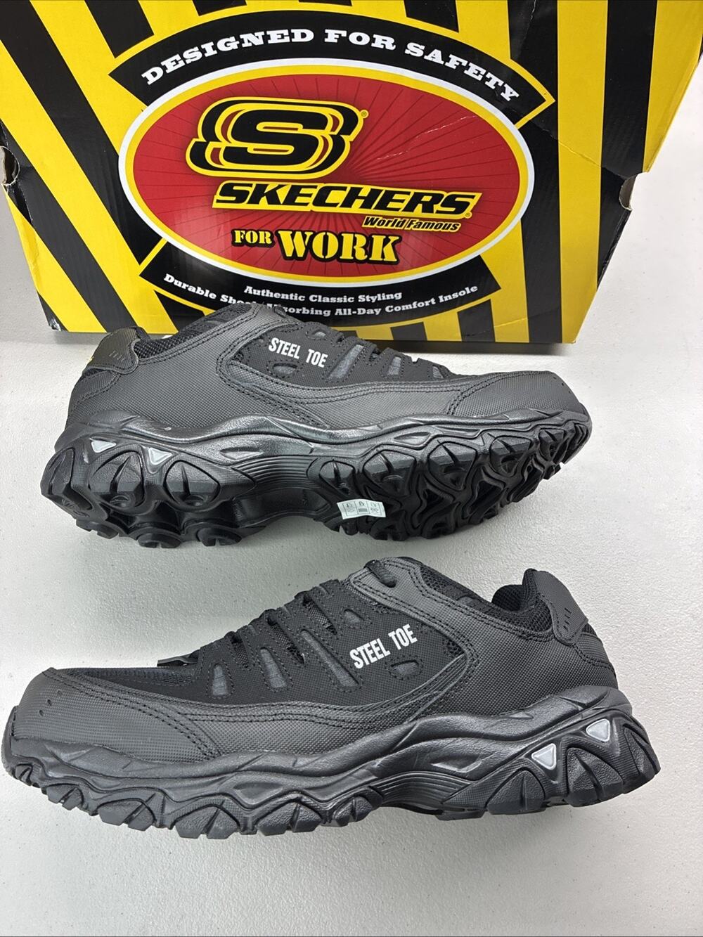 Men's 9.5 Skechers Work Slip-ins Cankton Steel Toe Shoes Boots Comfort All Black